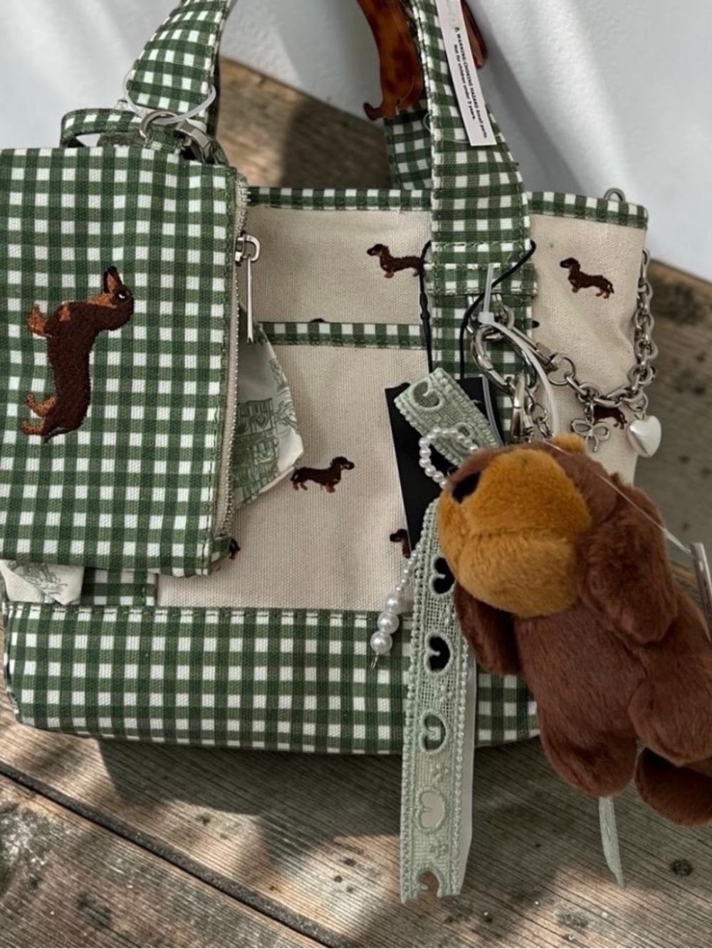 Madden Girl Green Gingham Embroidery Dachshund